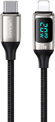 Usams US-SJ545 LED / Braided USB-C to Lightning Cable 20W Μαύρο 1.2m (SJ545USB02)