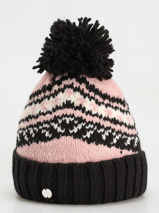 Hateya Pom Pom Beanie Căciulă Tricotată Pentru Femei Negru/Roz