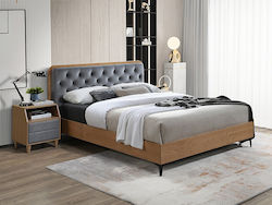 Donna Κρεβάτι Υπέρδιπλο Επενδυμένο με Ύφασμα Γκρι με Τάβλες για Στρώμα 160x200cm