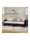 Sofa Bed Single Solid Wood Black with Slats for Mattress 90x200cm