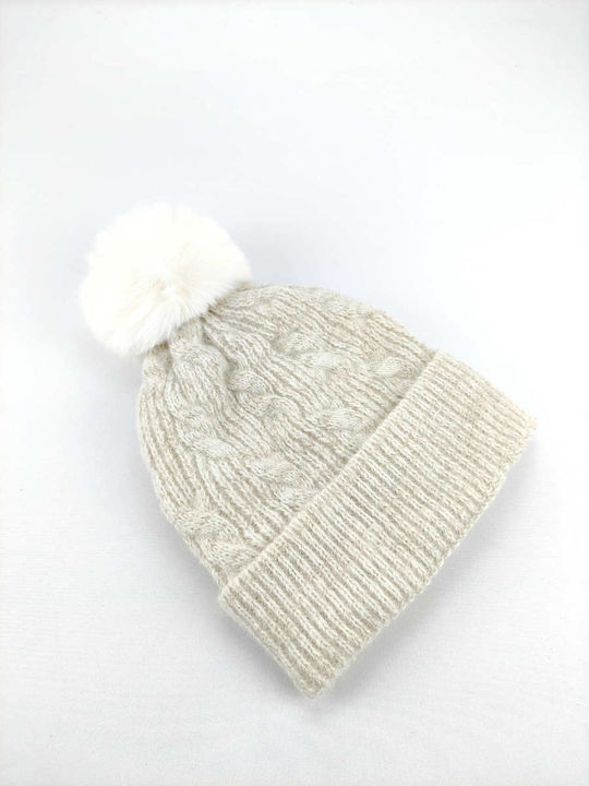 Verde Pom Pom Beanie Frauen Beanie mit Strickmuster Ivory