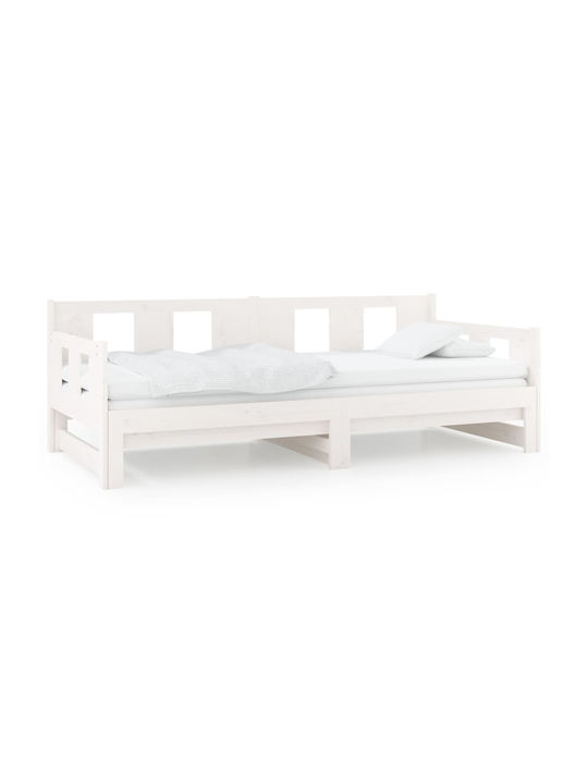 Καναπές Κρεβάτι Μονό από Μασίφ Ξύλο Λευκό για Στρώμα 90x190cm