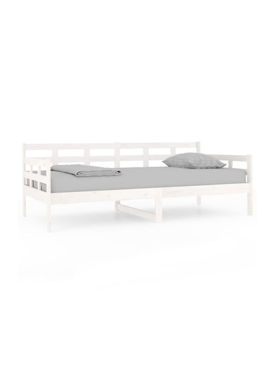 Καναπές Κρεβάτι Μονό από Μασίφ Ξύλο Λευκό για Στρώμα 90x190cm