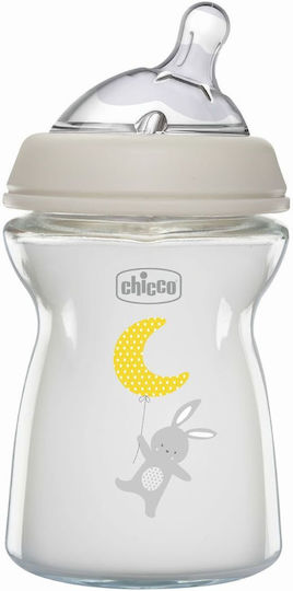 Chicco Glass Baby Bottle Natural Feeling Anti-colic with Silicone Teat for 0+ Months Grey 250ml