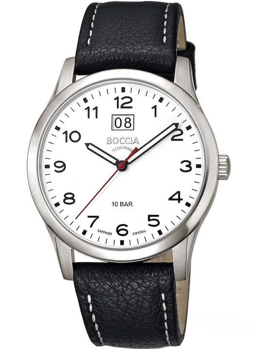 Boccia Men's Watch 41mm Battery with Black Leather Strap