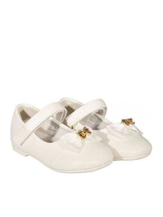 Kids Anatomic Leather Ballerinas with Hoop & Loop Closure White