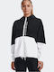 Women's Short Sports Jacket Windproof for Spring or Autumn with Hood Black/white