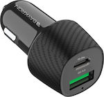 Baykron Car Charger Black Total Intensity 3A Fast Charging with Ports: 1xUSB 1xType-C