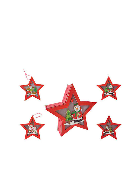 AGC Wood Illuminated Christmas Decorative Pendant Star 15x15x15cm Red