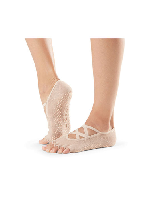 Toesox Elle Grip Κάλτσες για Yoga/Pilates Μπεζ 1 Ζεύγος Ανοιχτά Δάχτυλα