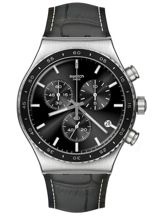 Swatch Dream Ανδρικό Ρολόι 43mm Χρονογράφος Μπαταρίας με Μαύρο Δερμάτινο Λουράκι