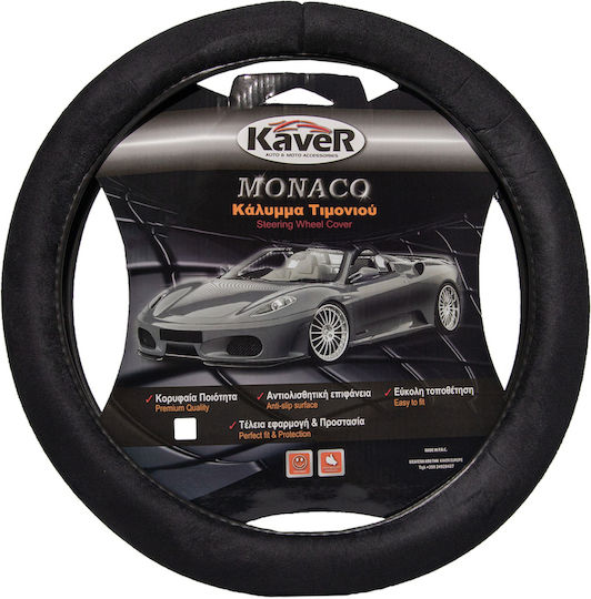 Kaver Auto-Lenkradabdeckung Monaco mit Durchmesser 38cm Synthetisch Schwarz mit Schwarzer Naht