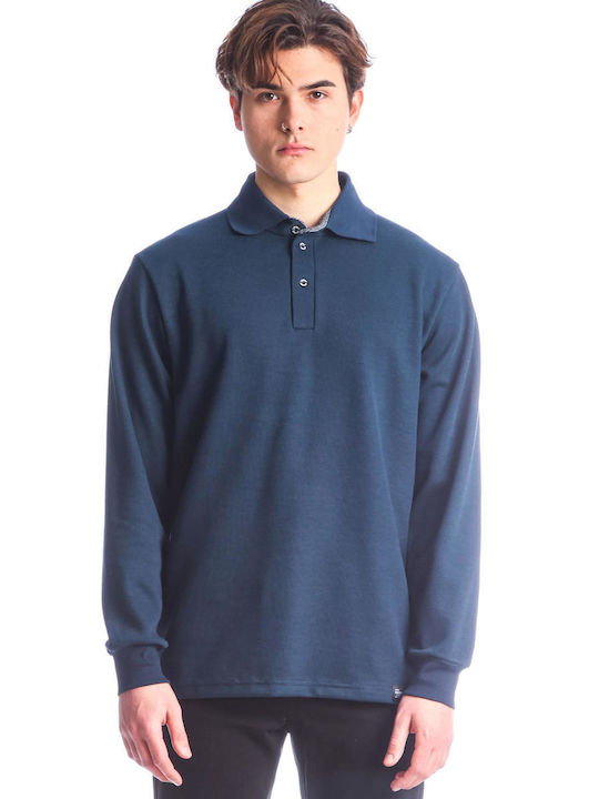 Paco & Co Men's Long Sleeve Blouse Polo Navy Blue