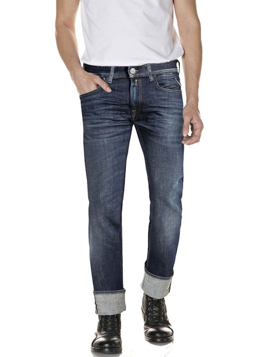 Grover Men's Elastic Straight Navy Blue Jeans Pants
