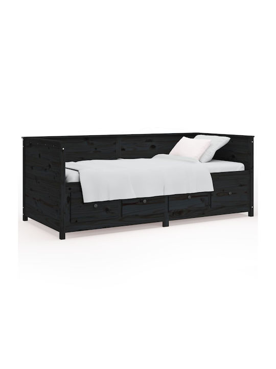 Sofa Single Bed Solid Wood with Drawers and Slats Μαύρο 90x200cm