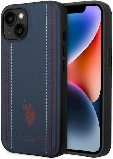 U.S. Polo Assn. Leather Stitch Back Cover Synthetic Leather / Silicone Navy Blue (iPhone 14 Plus)