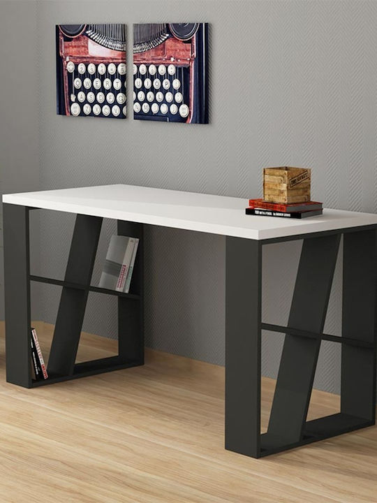 Desk Silman Wooden with Bookshelf White / Charc...