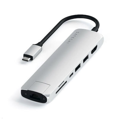 Satechi Slim Multi-Port USB-C Stație de andocare cu HDMI 4K PD Ethernet Argint