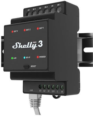 Shelly Pro 3 Smart Ενδιάμεσος Διακόπτης Wi-Fi σε Μαύρο Χρώμα