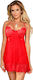Subblime Sexy Σετ με Ρόμπα με Δαντέλα & Διαφάνεια Babydoll with Bows Red