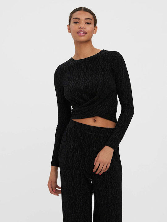 Vero Moda Damen Crop Top Langärmelig Schwarz