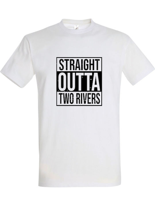 Tricou Unisex "Straight Outta Two Rivers The Wheel Of Time", Alb