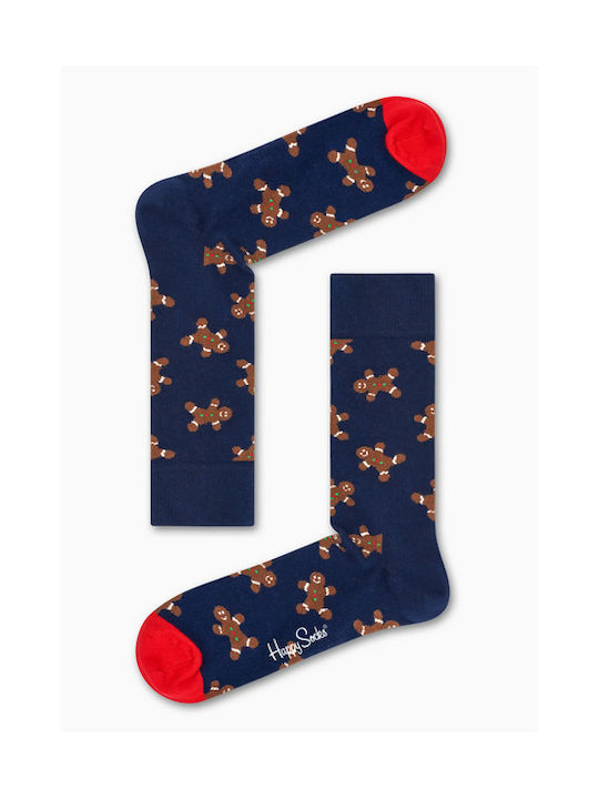 Happy Socks Holiday Singles Gingerbread Herren Weihnachtssocken Blau 1Pack