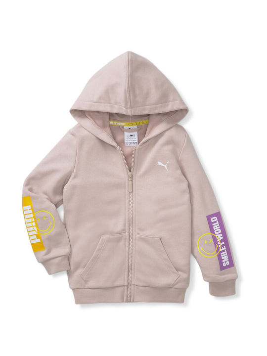 Puma Girls Cotton Hooded Sweatshirt with Zipper Pink