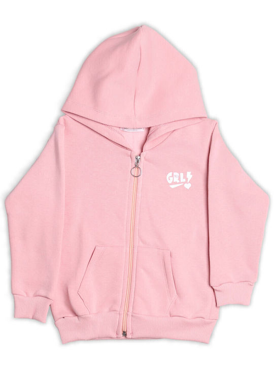 Kids Sweatshirt Cardigan Cotton with Hood Pink