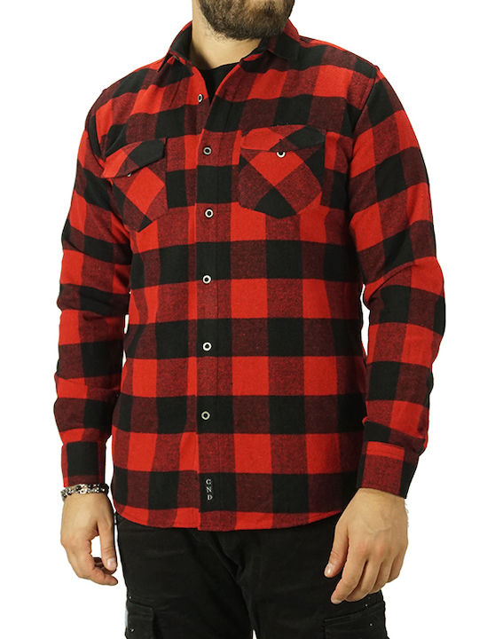 Canadian Country Men's Shirt Overshirt Long Sleeve Flannel Checked Red