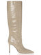 Leder Damenstiefel mit mittlerem Absatz Beige Croco