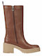 Leder Damenstiefel mit Mittelhohem Absatz Winter Cognac