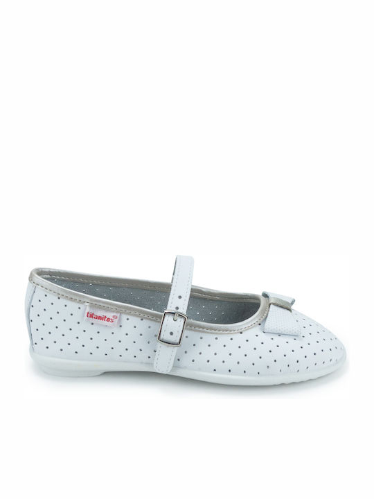 Kids Ballerinas with Adjustable Metal Clasp White