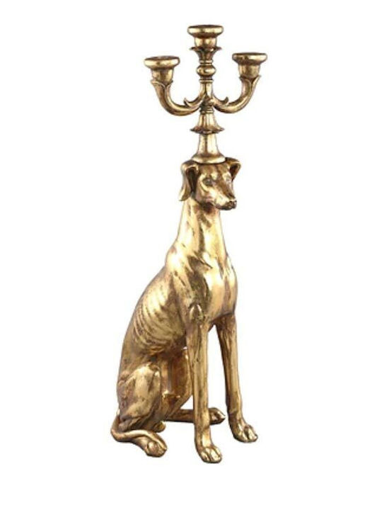 Aria Trade Candle Holder Polyresin 3 Seats Gold Puppy 20x27x74cm 1pcs