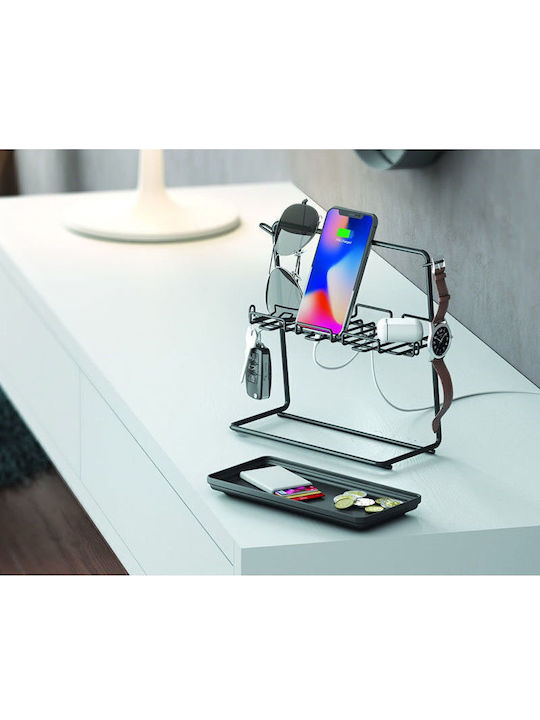 Metaltex Επιτραπέζια Βάση My Pockets Lava Μεταλλική 26x14x23εκ. Μαύρη