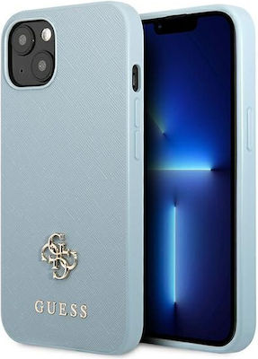 Guess Saffiano 4G Small Metal Logo Umschlag Rückseite Kunststoff Blau (iPhone 13) GUHCP13MPS4MB