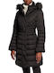 Women's Long Puffer Jacket for Winter with Hood Black