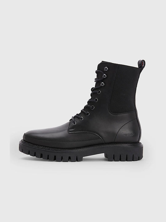 Tommy Hilfiger Men's Leather Military Boots Black