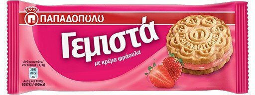Papadopoulou Бисквити Пълнени С пълнеж Ягода 1бр 58гр