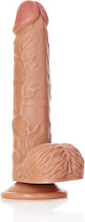 Shots RealRock Straight Realistic Dildo With Balls & Suction Cup Realistic Dildo with Scrotum & Suction Cup Brown 23cm