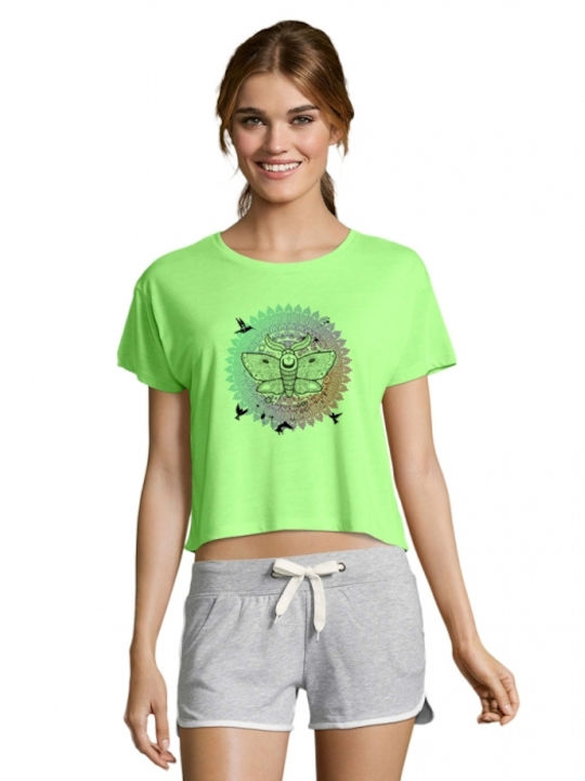 Crop Top with Yoga - Pilates 38 print in neon green color