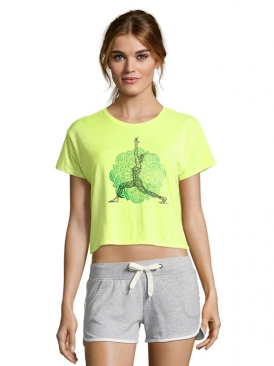 Crop Top with Yoga - Pilates 20 print in neon yellow color