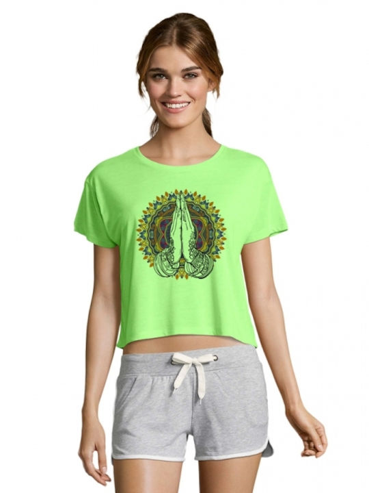 Crop Top with Yoga - Pilates 40 print in neon green color