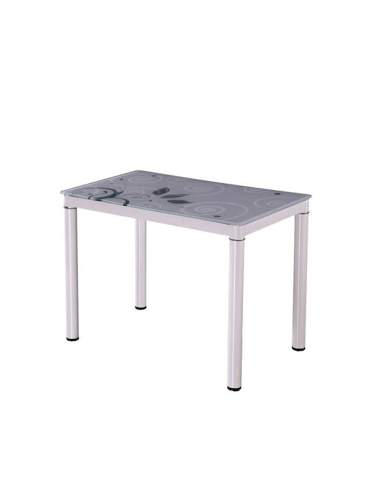 Damar Table Kitchen with Glass Surface White 80x60x75cm