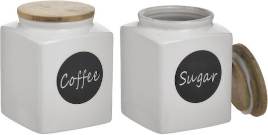 Click Set 2 Pieces Sugar Coffee Jars with Lid Porcelain White Capacity 750ml