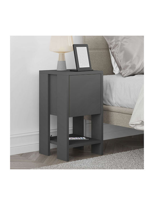 Ema Wooden Bedside Table Ανθρακί 30x30x55cm