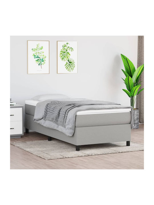 Single Bed Base Upholstered with Light Gray Fab...