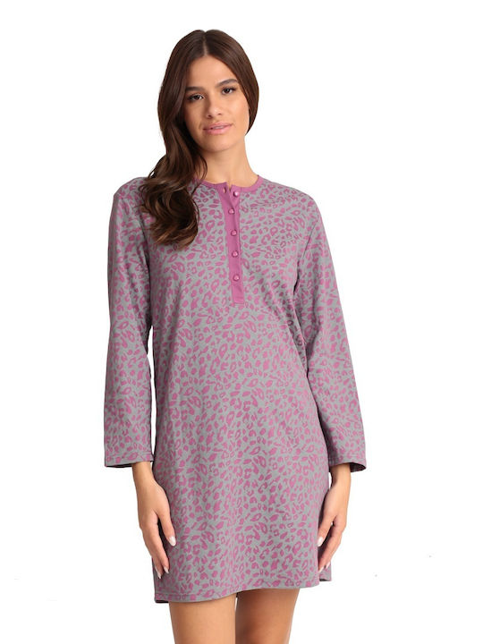 Lydia Creations Winter Cotton Women's Nightdress Pink