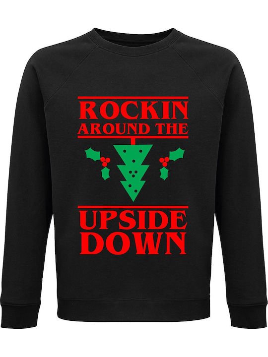 Bluză Unisex Organic "Stranger Things Rockin Around The Upside Down" Neagră