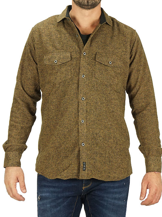 Long Sleeve Flannel Overshirt in Narrow Fit Brown